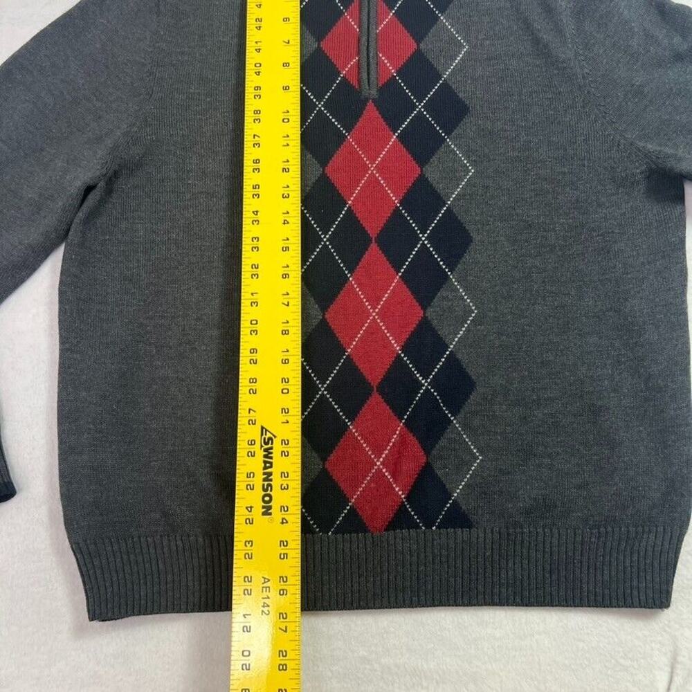 Brooks Brother Sweater Men M Gray Red 100% Merino Wool Half Zip Argyle Mock Neck - Picture 5 of 8